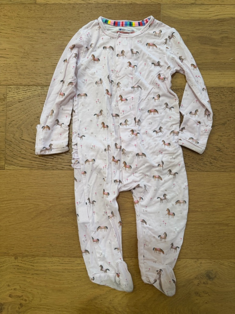 Magnetic Me Baby Girls' Pink Horse-Print One-Piece Footie Sleeper 3-6m GUC
